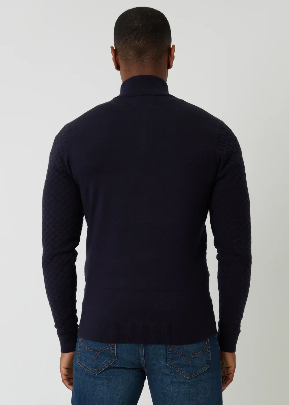 Threadbare Navy Textured Cable Knit Quarter Zip Jumper - Large Image 2
