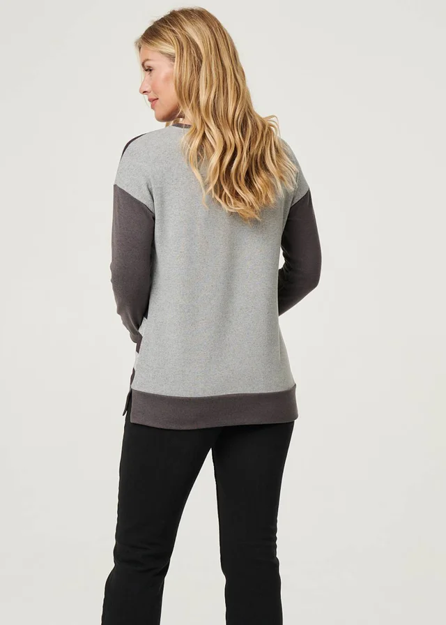 Izabel London Grey Geo Print Drop Shoulder Sweatshirt