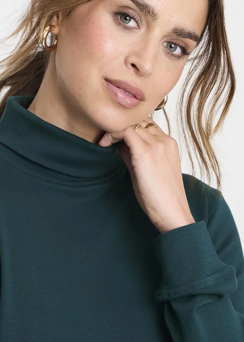 Cotton Traders Bright Teal Long Sleeve Roll Neck Top - Medium Image 3