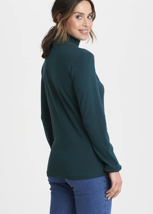 Cotton Traders Bright Teal Long Sleeve Roll Neck Top - Medium Image 4