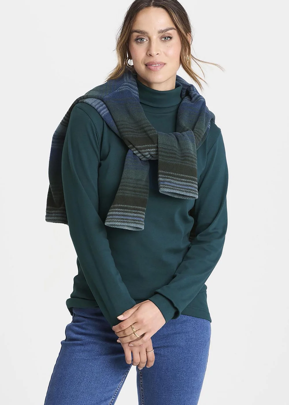 Cotton Traders Bright Teal Long Sleeve Roll Neck Top - Medium Image 2