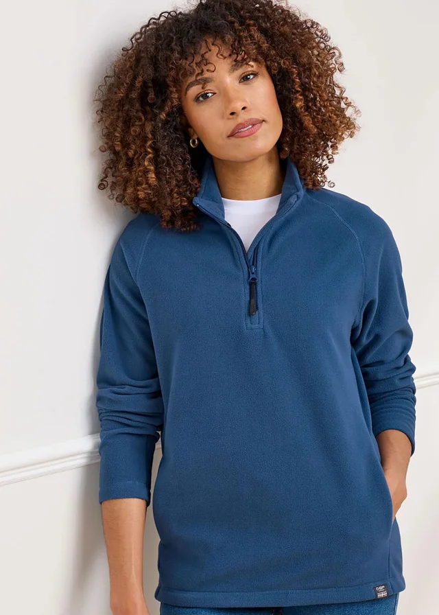 Cotton Traders Petrol Recycled Microfleece Half Zip Top