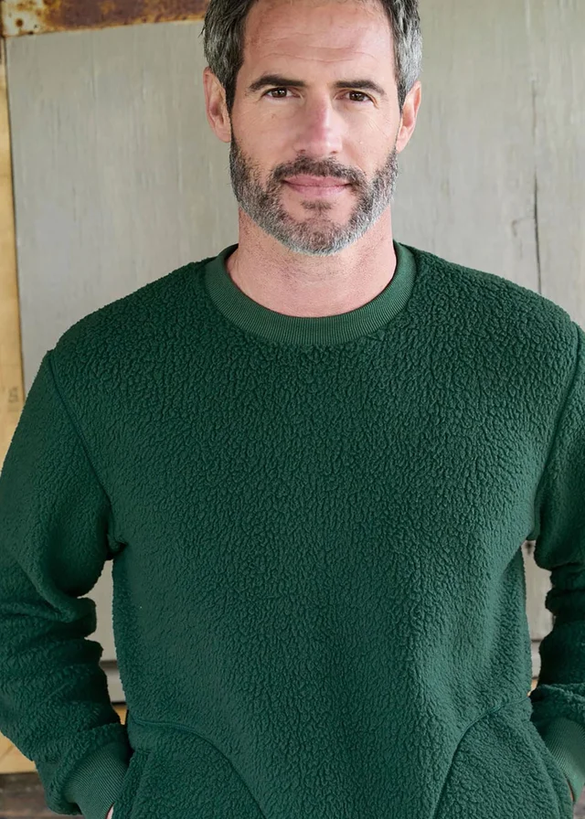 Cotton Traders Dark Green Cosy Fleece Crew Neck