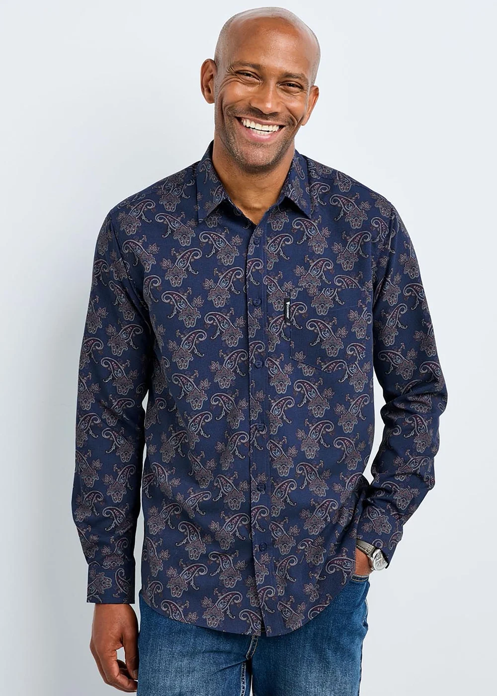 Cotton Traders Dark Blue Guinness Long Sleeve Soft Touch Paisley Print Shirt - 3XL Image 4