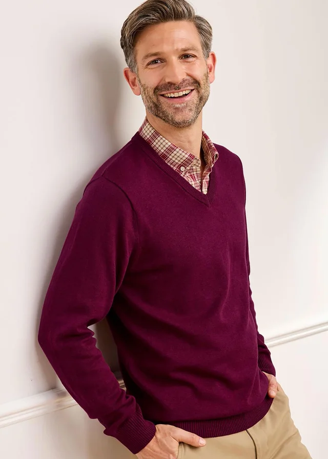 Cotton Traders Ruby Luxury Cotton V-Neck Mock Shirt Jumper