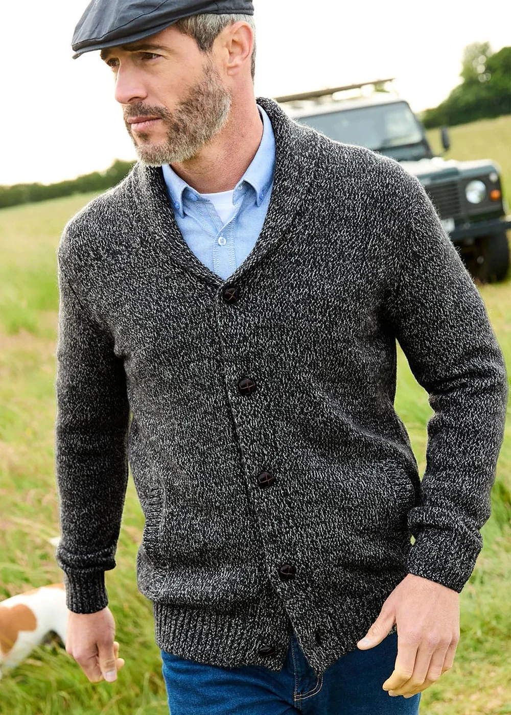 Cotton Traders Dark Green Shawl Neck Cardigan - Medium Image 1