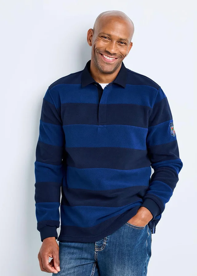 Cotton Traders Dark Blue Six Nations Hooped Fleece Rugby Shirt