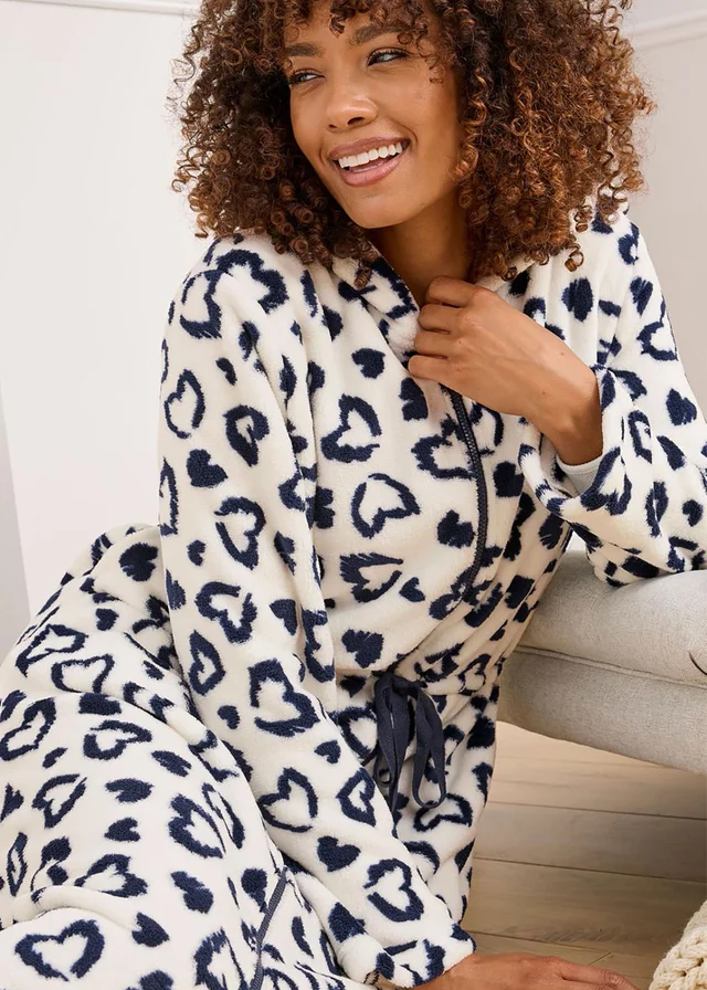 Cotton Traders Warm Cream Fleece Zip Front Dressing Gown