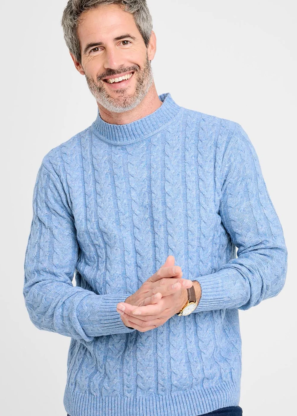 Cotton Traders Light Blue Cable Knit Turtleneck - Large Image 1