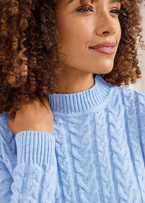 Cotton Traders Light Blue Cable Knit Turtleneck - Large Image 3