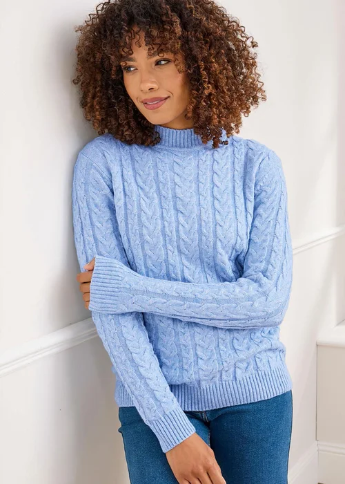 Cotton Traders Light Blue Cable Knit Turtleneck - Large Image 4