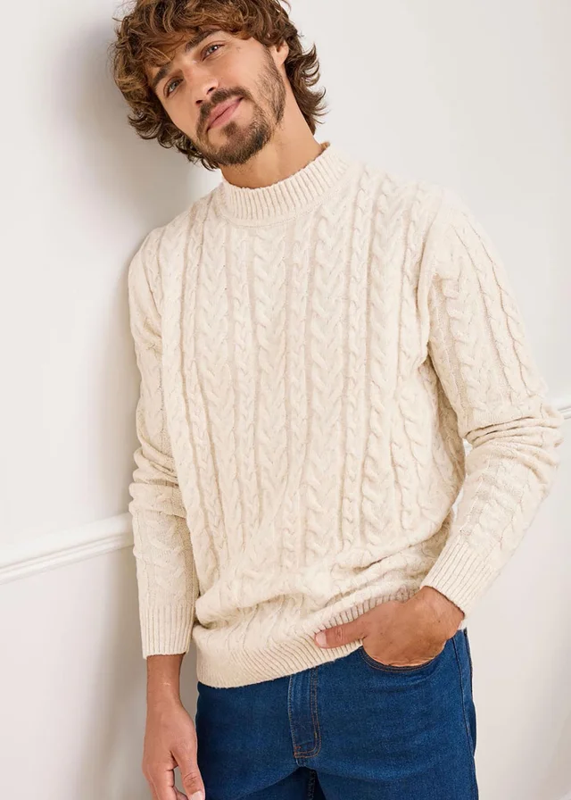 Cotton Traders Linen Cable Knit Turtleneck