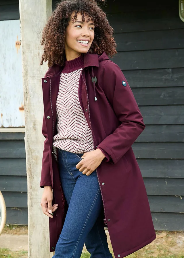 Cotton Traders Merlot All Weather Fleece Lined Long Waterproof Coat