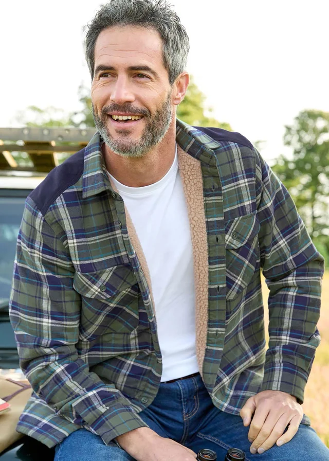 Cotton Traders Dark Green Fleece Lined Shirt