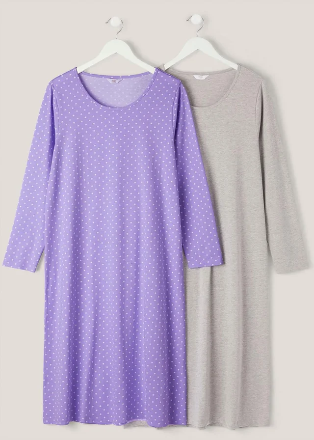 Cotton Traders Lavender 2 Pack Long Sleeve Nightdresses