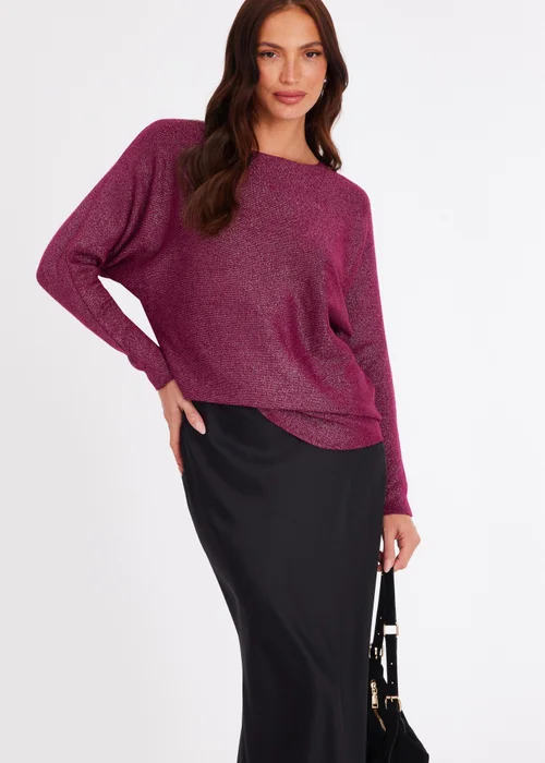 Quiz Burgundy Glitter Batwing Jumper - Large Image 1