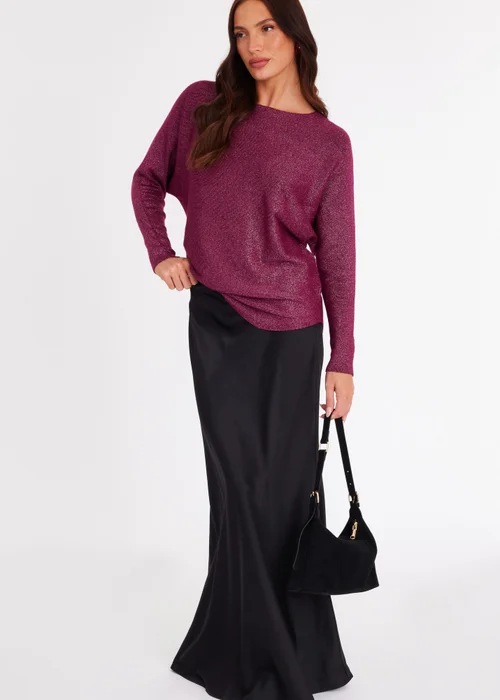Quiz Burgundy Glitter Batwing Jumper - Large Image 3