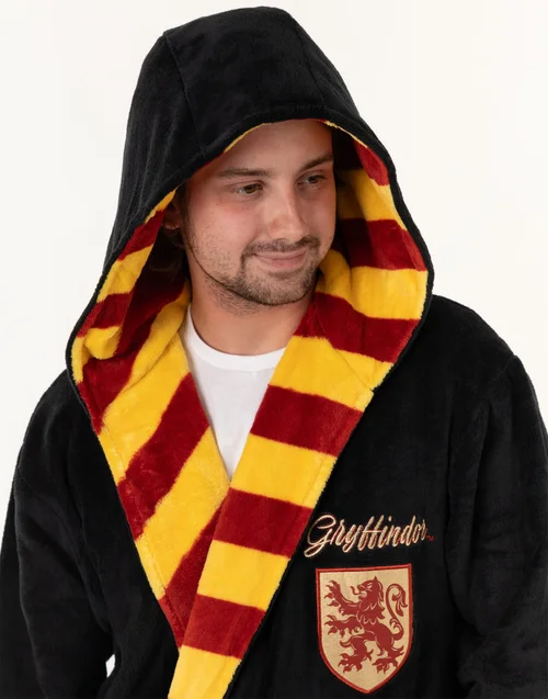 Vanilla Underground Harry Potter Gryffindor Adults Black Hooded Bathrobe - Large Image 3