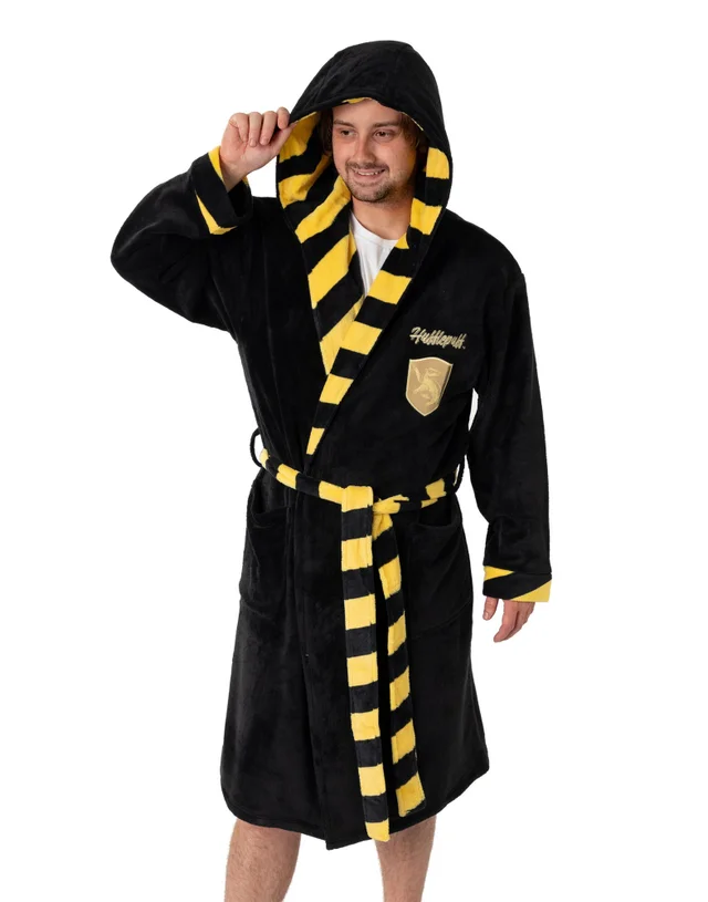 Vanilla Underground Harry Potter Hufflepuff Adults Black Hooded Bathrobe