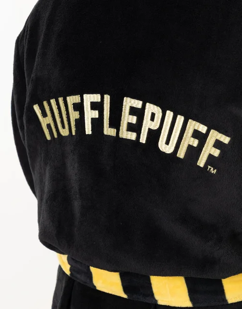 Vanilla Underground Harry Potter Hufflepuff Adults Black Hooded Bathrobe - Extra Large Image 4