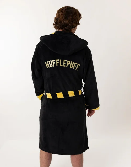 Vanilla Underground Harry Potter Hufflepuff Adults Black Hooded Bathrobe - Extra Large Image 2