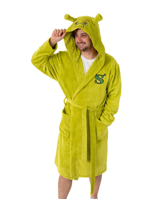 Vanilla Underground Shrek Character Adults Green Hooded Bathrobe - Small Image 1