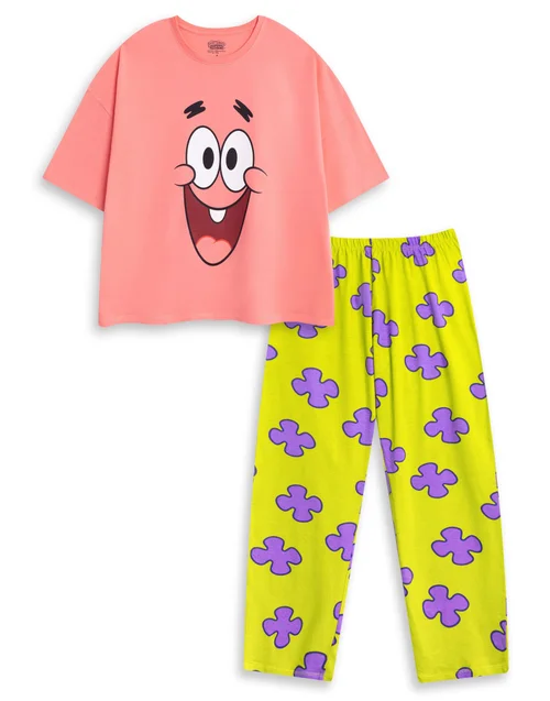 Vanilla Underground SpongeBob SquarePants Patrick Adults Pink Short Sleeve Pyjama Set - Extra small Image 1