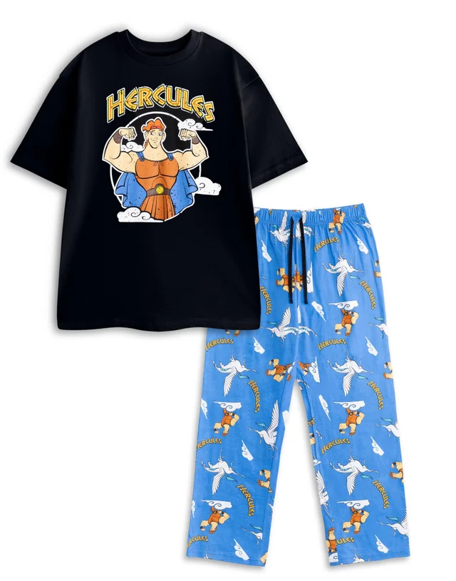 Vanilla Underground Disney Hercules Adults Black Short Sleeve Long Leg Pyjama Set