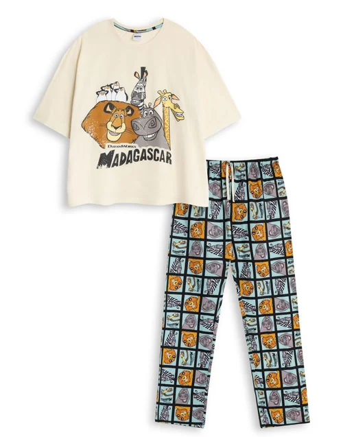 Vanilla Underground Disney Madagascar Adults Beige Short Sleeve Pyjama Set - Extra small Image 1