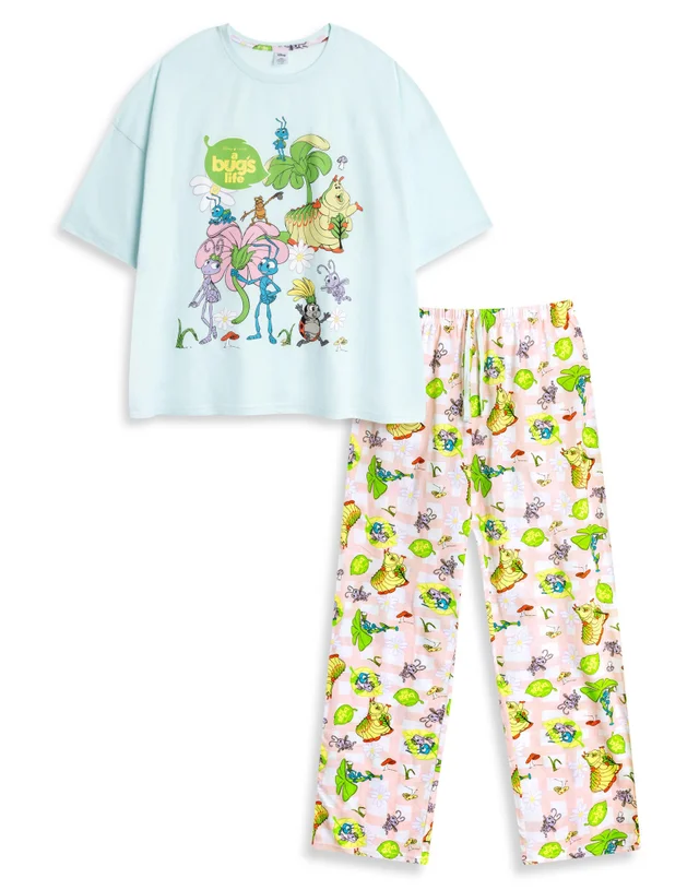 Vanilla Underground Disney Bugs Life Adults Blue Short Sleeve Pyjama Set