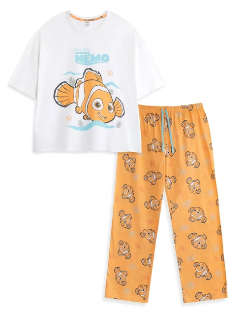Vanilla Underground Disney Finding Nemo Adults White Short Sleeve Long Leg Pyjama Set - Small Image 1