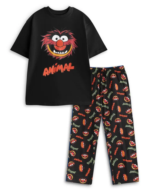 Vanilla Underground Sesame Street Muppets Adults Black Short Sleeve Pyjama Set - Extra Large Image 1