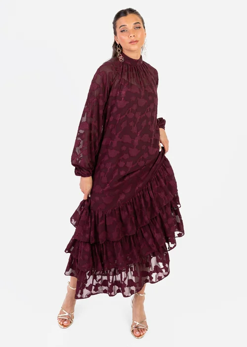 Anaya With Love Maroon Burnout Long Sleeve Trapeze Midaxi Dress - 6 Image 1