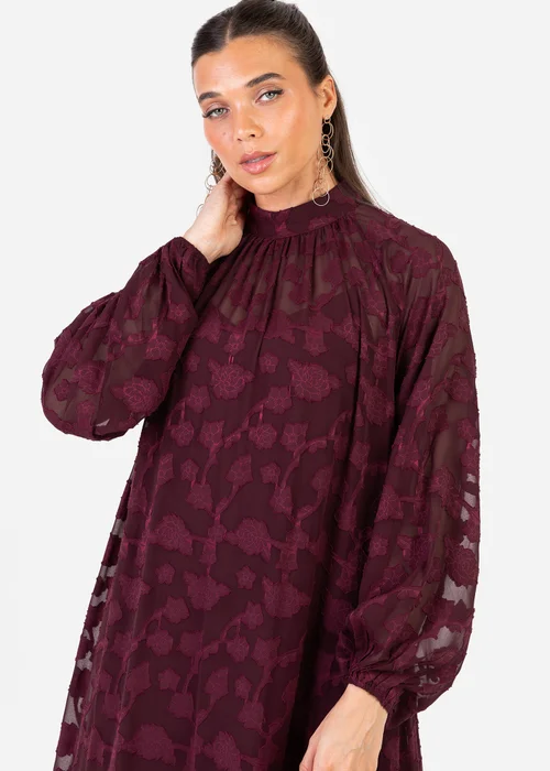 Anaya With Love Maroon Burnout Long Sleeve Trapeze Midaxi Dress - 6 Image 3
