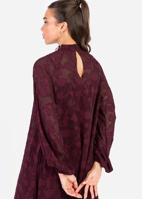 Anaya With Love Maroon Burnout Long Sleeve Trapeze Midaxi Dress - 6 Image 4