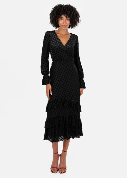 Lovedrobe Black Flocked Polka Dot Midaxi Dress - 22 Image 1