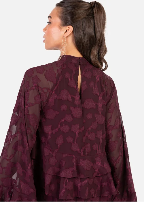 Anaya With Love Maroon Burnout Flared Long Sleeve Mini Dress - 14 Image 4