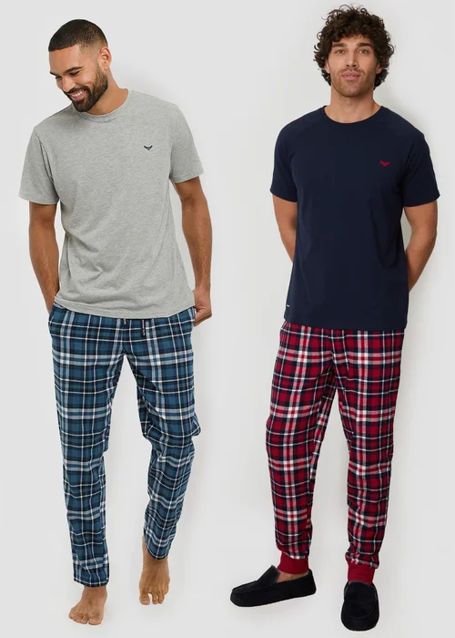 Threadbare Navy 2-Pack Short Sleeve Top & Check Pants Pyjama Sets - XXL Image 1