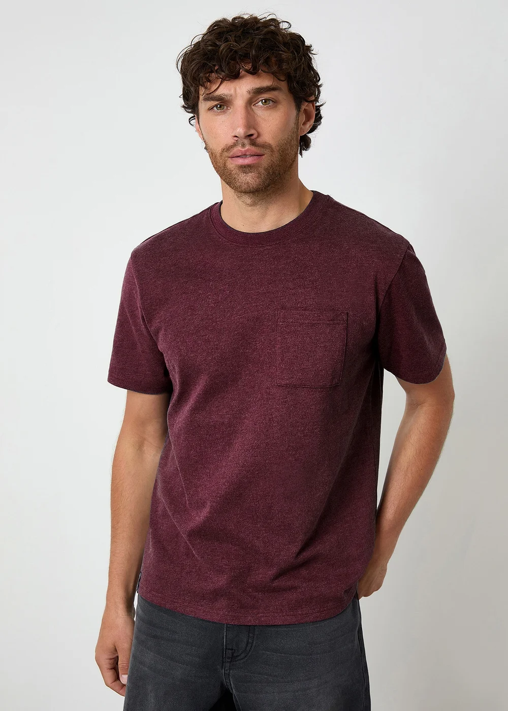 Threadbare Burgundy Short Sleeve Marl T-Shirt - Extra Large Image 1