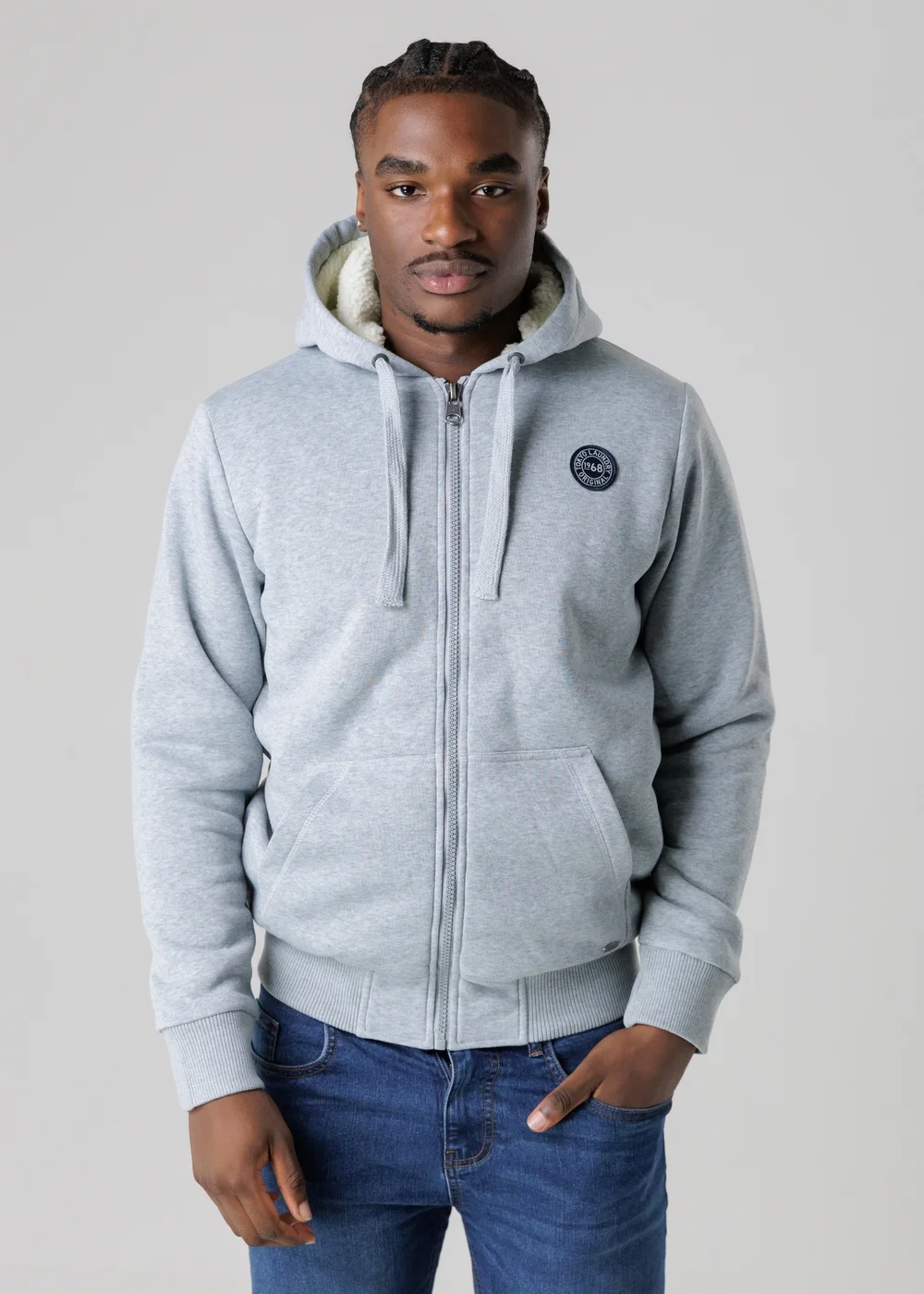 Tokyo Laundry Light Grey Brushed Back Fleece Zip-Through Hoody With Borg Lining - Extra Large Image 1