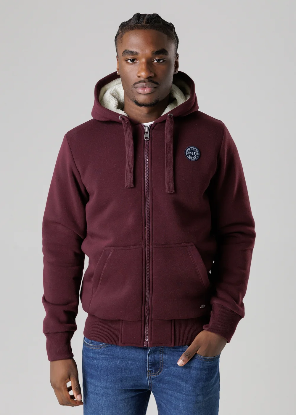 Tokyo Laundry Burgundy Brushed Back Fleece Zip-Through Hoody With Borg Lining - Medium Image 1