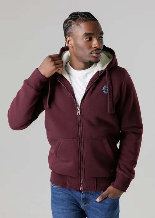 Tokyo Laundry Burgundy Brushed Back Fleece Zip-Through Hoody With Borg Lining - Medium Image 3
