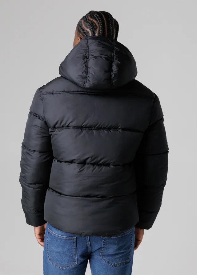 French Connection Black Hooded Puffer Jacket with High Neck