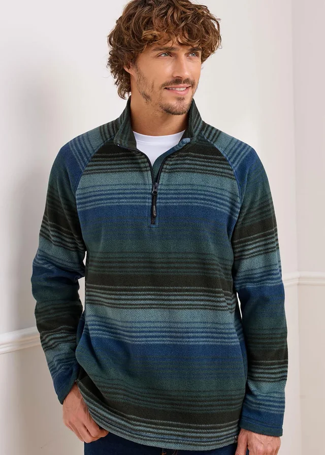 Cotton Traders Dark Blue Recycled Printed Microfleece Half Zip