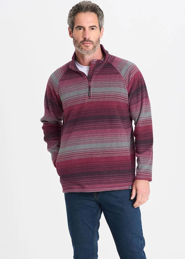 Cotton Traders Burgundy Recycled Printed Microfleece Half Zip