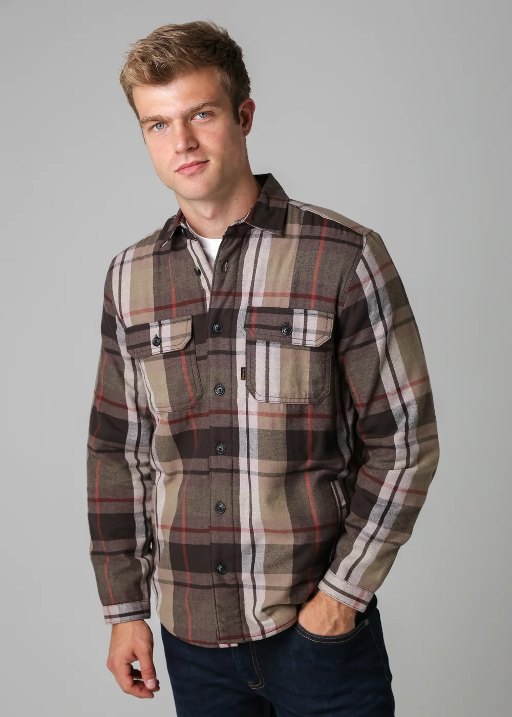 Tokyo Laundry Grey Checked Padded Shirt With Sherpa Lining - M Image 1