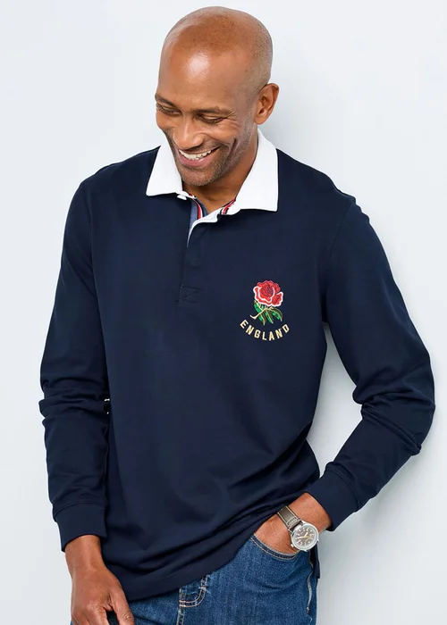 Cotton Traders Dark Blue England Classic Long Sleeve Rugby Shirt - Extra Large Image 1
