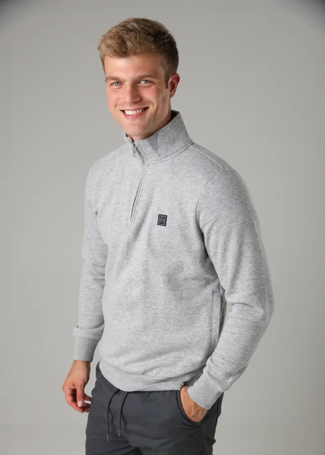 Tokyo Laundry Light Grey Cotton Blend Quarter Zip Sweatshirt
