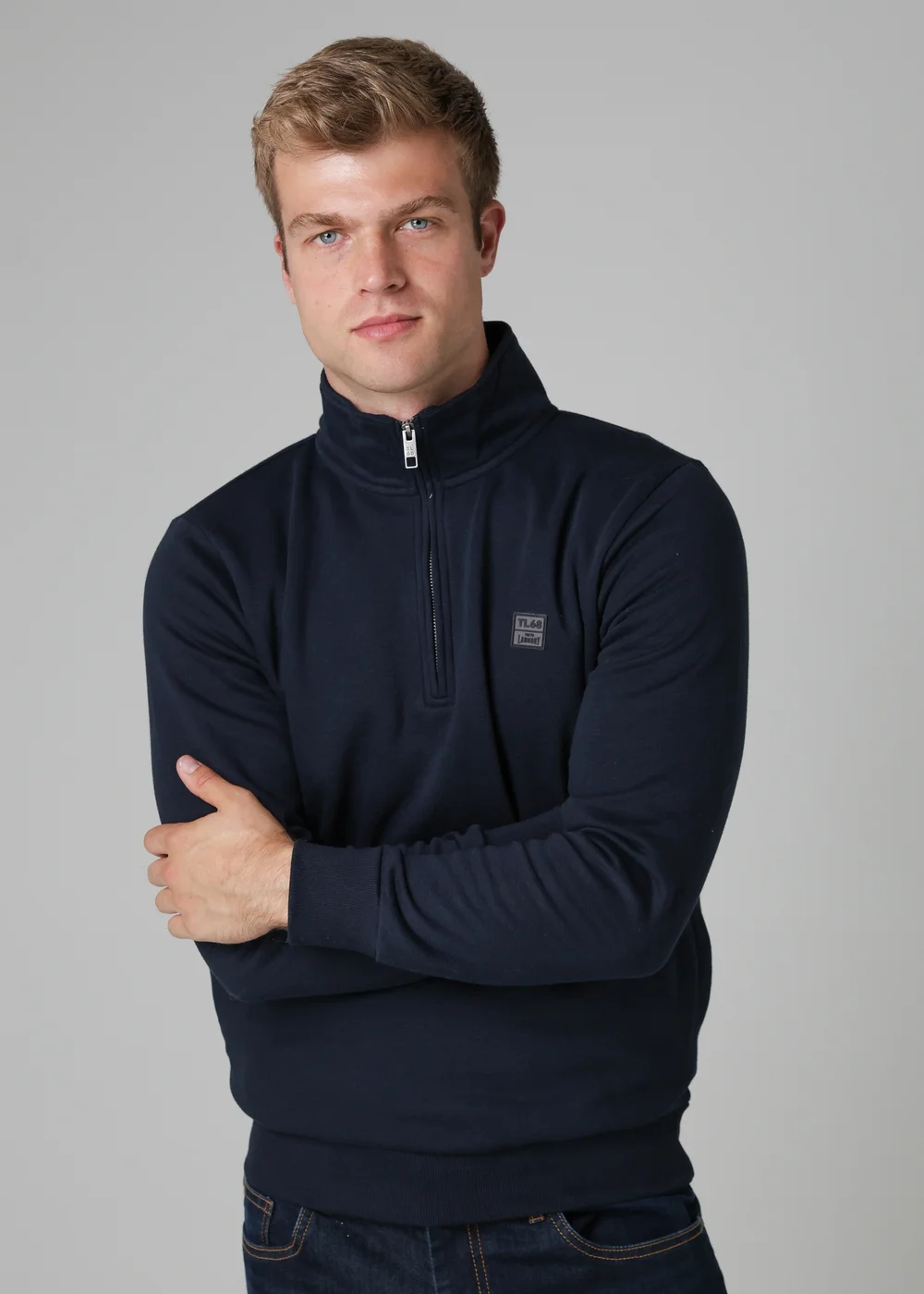 Tokyo Laundry Navy Cotton Blend Quarter Zip Sweatshirt - Large Image 1