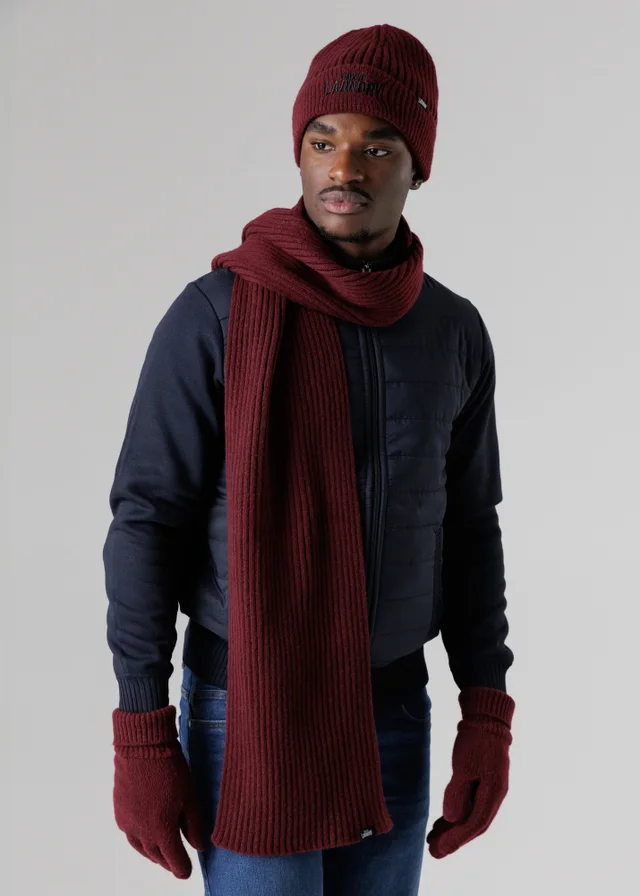 Tokyo Laundry Burgundy Knit Hat Scarf & Gloves Set